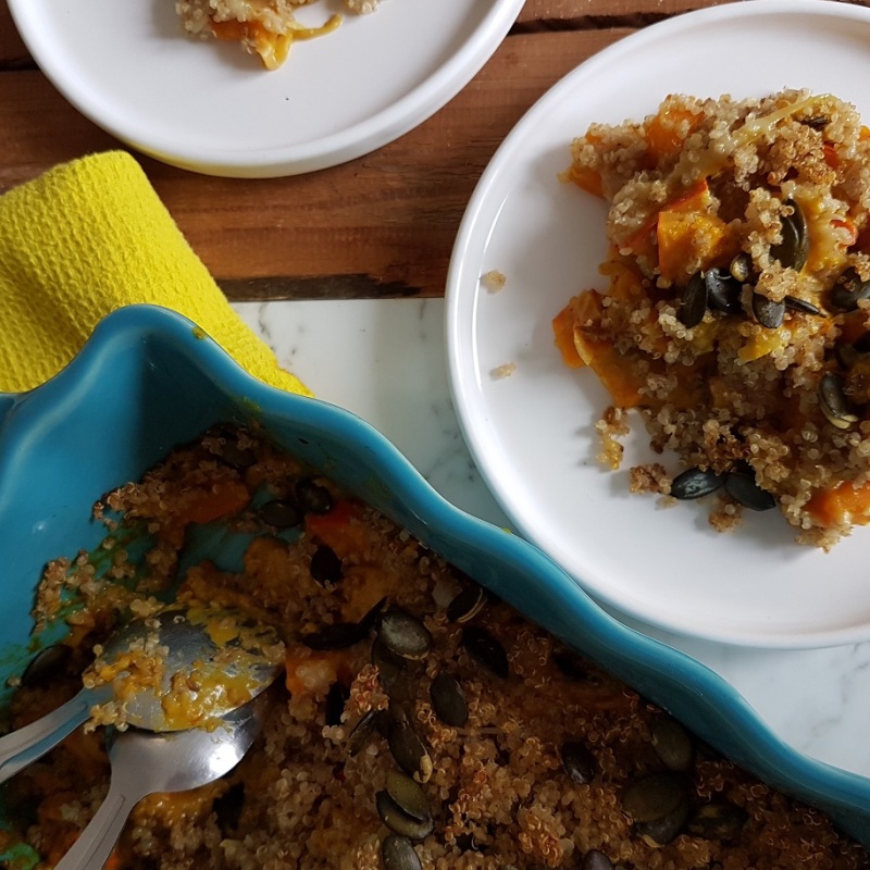 Gratin de potimarron à la tome de brebis et crumble de quinoa