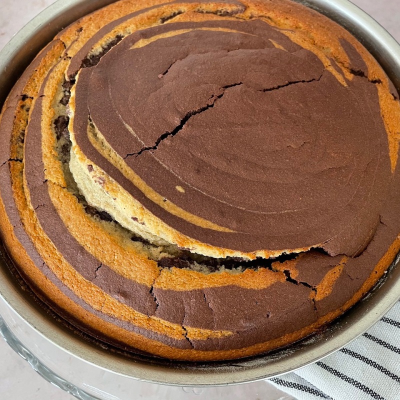Gâteau moelleux zébré à la vanille et au chocolat (sans lait)